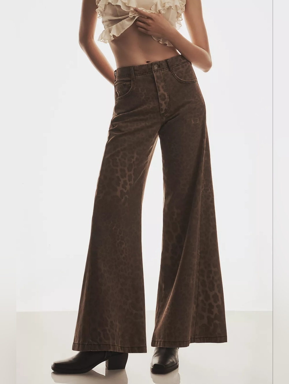 Anthropologie The Adi Leopard Mid-Rise Flare Jeans by Pilcro